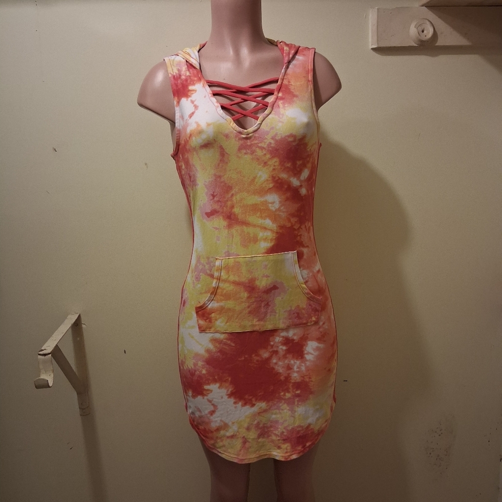 Womens No Boundaries Tie Dyed Hoodie Dress Multicolor Size M